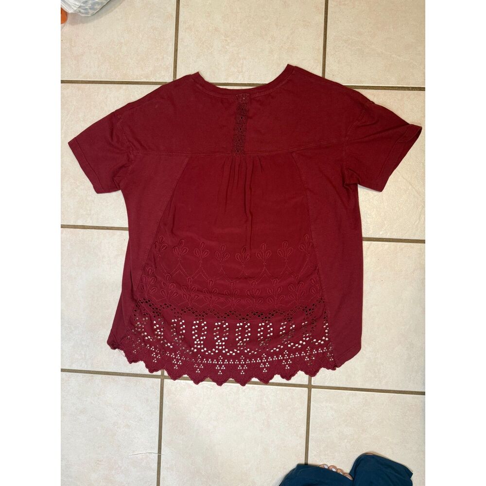Anthropologie TINY Top Womens M Burgundy Eyelet Embroidered Hi Low Boho